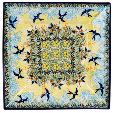 Plate, Square, Dessert, 7" in "Soaring Swallows" by Manufaktura | T158S-WK57