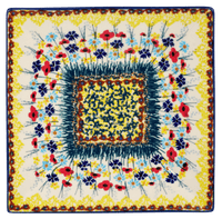 A picture of a Polish Pottery 7" Square Dessert Plate (Sunlit Wildflowers) | T158S-WK77 as shown at PolishPotteryOutlet.com/products/7-square-dessert-plates-sunlit-wildflowers