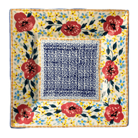 A picture of a Polish Pottery 7" Square Dessert Plate (Brilliant Wreath) | T158S-WK78 as shown at PolishPotteryOutlet.com/products/7-square-dessert-plates-brilliant-wreath-t158s-wk78
