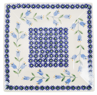 A picture of a Polish Pottery 7" Square Dessert Plate (Lily of the Valley) | T158T-ASD as shown at PolishPotteryOutlet.com/products/6-square-dessert-plates-lily-of-the-valley