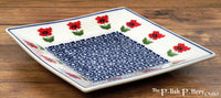 A picture of a Polish Pottery 7" Square Dessert Plate (Poppy Garden) | T158T-EJ01 as shown at PolishPotteryOutlet.com/products/6-square-dessert-plates-poppy-garden