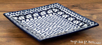 A picture of a Polish Pottery 7" Square Dessert Plate (Kitty Cat Path) | T158T-KOT6 as shown at PolishPotteryOutlet.com/products/6-square-dessert-plates-kitty-cat-path