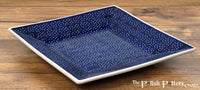 A picture of a Polish Pottery 7" Square Dessert Plate (Night Sky) | T158T-MARM as shown at PolishPotteryOutlet.com/products/6-square-dessert-plates-night-sky