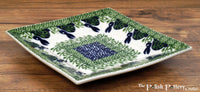 A picture of a Polish Pottery 7" Square Dessert Plate (Bunny Love) | T158T-P324 as shown at PolishPotteryOutlet.com/products/6-square-dessert-plates-bunny-love