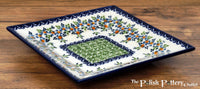 A picture of a Polish Pottery 7" Square Dessert Plates (Garden Stroll) | T158U-P316 as shown at PolishPotteryOutlet.com/products/6-square-dessert-plates-garden-stroll