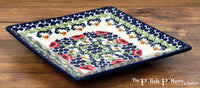 A picture of a Polish Pottery 7" Square Dessert Plates (Poppy Parade) | T158U-P341 as shown at PolishPotteryOutlet.com/products/6-square-dessert-plates-poppy-parade