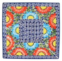 A picture of a Polish Pottery 7" Square Dessert Plate (Fiesta) | T158U-U1 as shown at PolishPotteryOutlet.com/products/6-square-dessert-plates-fiesta