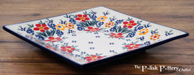 Polish Pottery 7" Square Dessert Plates (Fresh Flowers) | T158U-MS02 Additional Image at PolishPotteryOutlet.com
