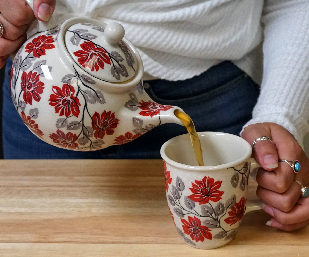 Floral Ceramic Teapot, Handmade Pottery Tea Pot, Extra Large