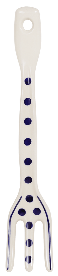 A picture of a Polish Pottery Serving Fork (Polka Dot) | W011T-61 as shown at PolishPotteryOutlet.com/products/serving-fork-polka-dot