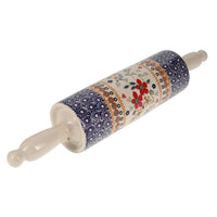 A picture of a Polish Pottery Rolling Pin (Ruby Duet) | W012S-DPLC as shown at PolishPotteryOutlet.com/products/rolling-pin-ruby-duet