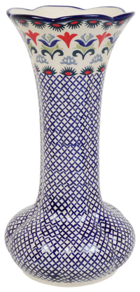 A picture of a Polish Pottery 12.5" Tulip Lipped Vase (Scandinavian Scarlet) | W014U-P295 as shown at PolishPotteryOutlet.com/products/125-tulip-lipped-vase-scandinavian-scarlet