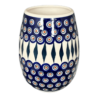 A picture of a Polish Pottery 8" Vase (Peacock) | W020T-54 as shown at PolishPotteryOutlet.com/products/large-vase-peacock-w020t-54