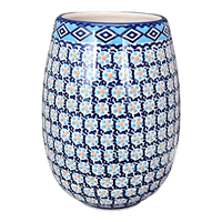 A picture of a Polish Pottery 8" Vase (Blue Diamond) | W020U-DHR as shown at PolishPotteryOutlet.com/products/8-vase-blue-diamond-w020u-dhr