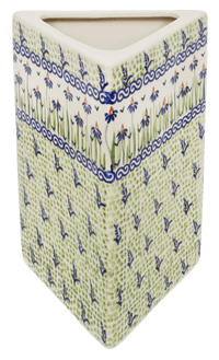 A picture of a Polish Pottery Triangular Vase (Riverbank) | W027T-MC15 as shown at PolishPotteryOutlet.com/products/triangular-vase-riverbank