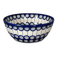 A picture of a Polish Pottery WR 7" Bowl (Peacock in Line) | WR12C-SM1 as shown at PolishPotteryOutlet.com/products/7-bowl-peacock-in-line-wr12c-sm1