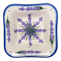 A picture of a Polish Pottery Small Square Bowl (Lavender Fields) | WR12G-BW4 as shown at PolishPotteryOutlet.com/products/small-square-bowl-lavender-fields-wr12g-bw4