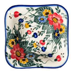 Polish Pottery Small Square Bowl (Buds & Blossoms) | WR12G-MC3 Additional Image at PolishPotteryOutlet.com