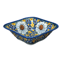 A picture of a Polish Pottery WR Small Square Bowl (Chamomile) | WR12G-RC4 as shown at PolishPotteryOutlet.com/products/small-square-bowl-chamomile-wr12g-rc4