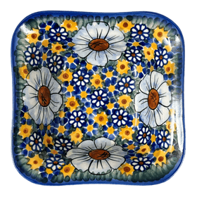 Polish Pottery Small Square Bowl (Chamomile) | WR12G-RC4 Additional Image at PolishPotteryOutlet.com