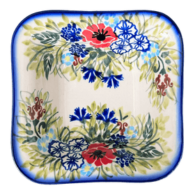 Polish Pottery WR Small Square Bowl (Wildflower Bouquet) | WR12G-WR71 Additional Image at PolishPotteryOutlet.com