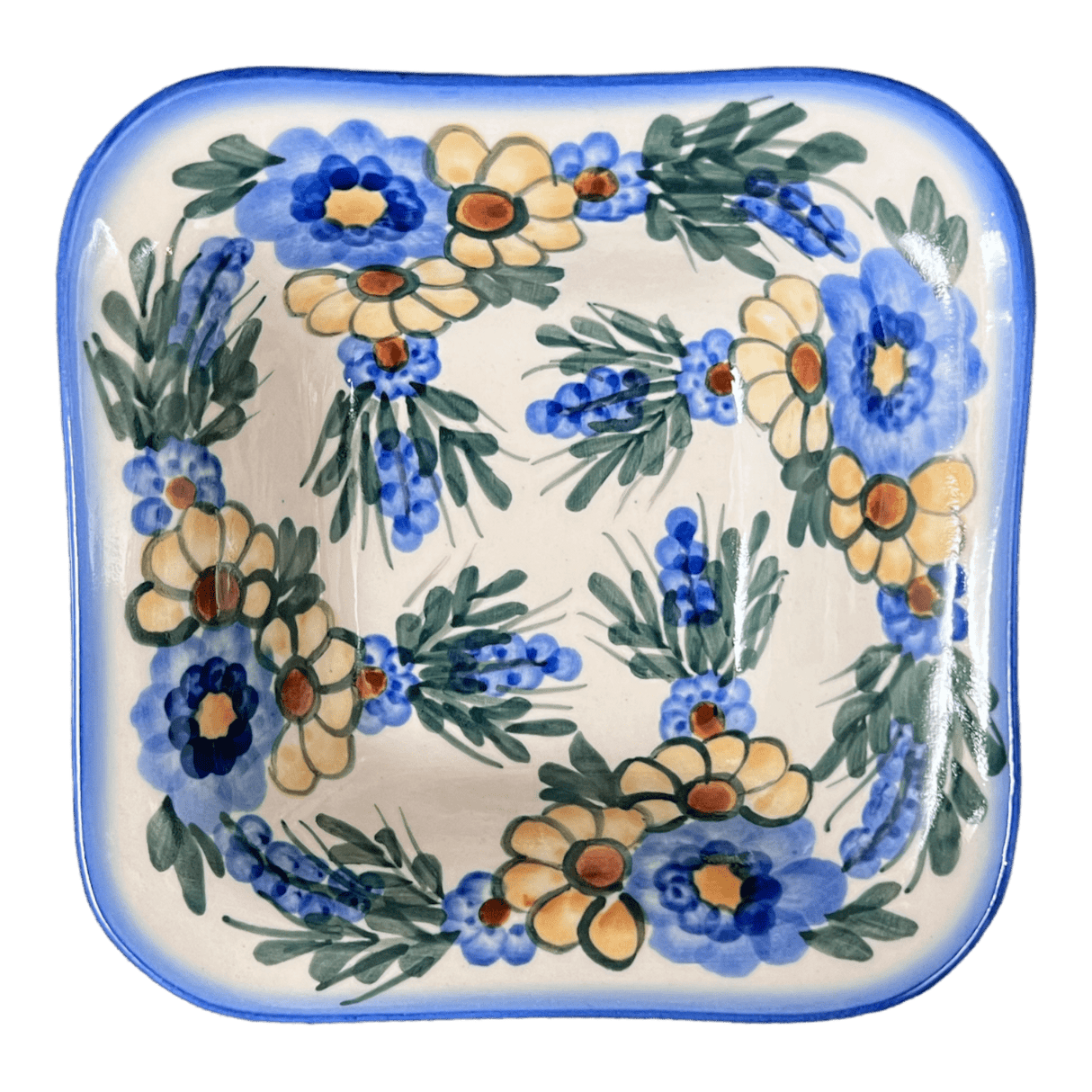 Bowl, Square, 5.25" Small, WR (WR12G) in "Flowers & Tassels" by W.R. Ceramika | WR12G-WR5