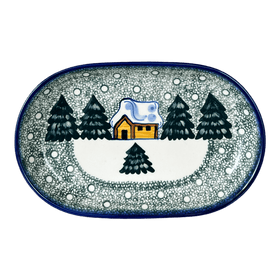 Polish Pottery 7" x 11" Oval Roaster (Winter Cabin) | WR13B-AB1 Additional Image at PolishPotteryOutlet.com