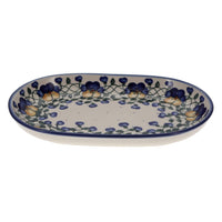 A picture of a Polish Pottery WR 7" x 11" Oval Roaster (Pansy Wreath) | WR13B-EZ2 as shown at PolishPotteryOutlet.com/products/7-x-11-oval-roaster-ez2