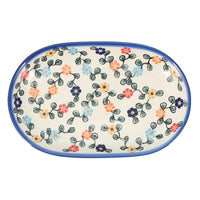 A picture of a Polish Pottery WR 7" x 11" Oval Roaster (Rainbow Shower) | WR13B-NP18 as shown at PolishPotteryOutlet.com/products/7-x-11-oval-roaster-np18