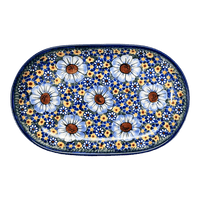 A picture of a Polish Pottery WR 7" x 11" Oval Roaster (Chamomile) | WR13B-RC4 as shown at PolishPotteryOutlet.com/products/7-x-11-oval-roaster-chamomile-wr13b-rc4