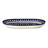 A picture of a Polish Pottery WR 7" x 11" Oval Roaster (Mosquito) | WR13B-SM3 as shown at PolishPotteryOutlet.com/products/7-x-11-oval-roaster-mosquito-wr13b-sm3