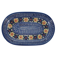 A picture of a Polish Pottery 7" x 11" Oval Roaster (Floral Border) | WR13B-WR16 as shown at PolishPotteryOutlet.com/products/7-x-11-oval-roaster-wr16