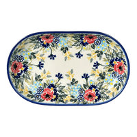 A picture of a Polish Pottery WR 7" x 11" Oval Roaster (Blooming Wildflowers) | WR13B-WR57 as shown at PolishPotteryOutlet.com/products/7-x-11-oval-roaster-blooming-wildflowers-wr13b-wr57