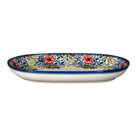 A picture of a Polish Pottery WR 7" x 11" Oval Roaster (Wildflower Bouquet) | WR13B-WR71 as shown at PolishPotteryOutlet.com/products/7-x-11-oval-roaster-wildflower-bouquet-wr13b-wr71