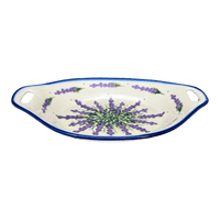 A picture of a Polish Pottery Oval Dish W/Handles (Lavender Fields) | WR13G-BW4 as shown at PolishPotteryOutlet.com/products/oval-dish-w-handles-lavender-fields-wr13g-bw4