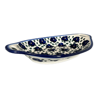 A picture of a Polish Pottery Oval Dish W/Handles (Pansy Storm) | WR13G-EZ3 as shown at PolishPotteryOutlet.com/products/oval-dish-w-handles-pansy-storm-wr13g-ez3