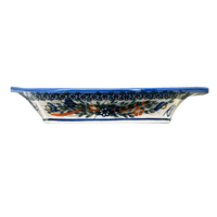 A picture of a Polish Pottery Oval Dish W/Handles (Butterfly Delight) | WR13G-PP2 as shown at PolishPotteryOutlet.com/products/oval-dish-w-handles-butterfly-delight-wr13g-pp2