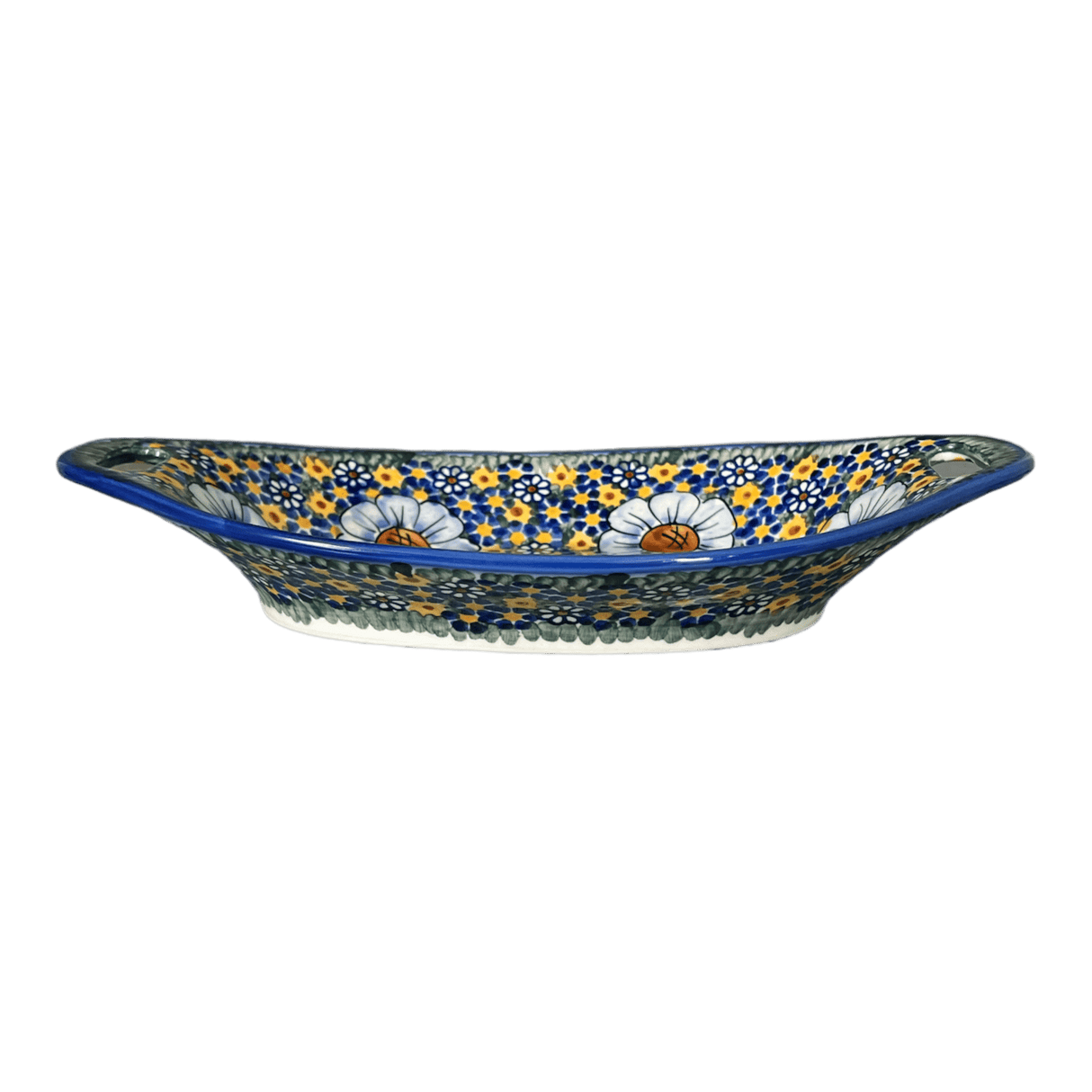 Platter, Oval, Handles, 12.5" x 7.75", WR (WR13G) in "Chamomile" by W.R. Ceramika | WR13G-RC4