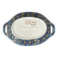 A picture of a Polish Pottery Oval Dish W/Handles (Chamomile) | WR13G-RC4 as shown at PolishPotteryOutlet.com/products/oval-dish-w-handles-chamomile-wr13g-rc4