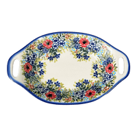 A picture of a Polish Pottery WR Oval Dish W/Handles (Wildflower Bouquet) | WR13G-WR71 as shown at PolishPotteryOutlet.com/products/oval-dish-w-handles-wildflower-bouquet-wr13g-wr71