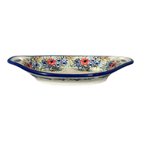 A picture of a Polish Pottery WR Oval Dish W/Handles (Wildflower Bouquet) | WR13G-WR71 as shown at PolishPotteryOutlet.com/products/oval-dish-w-handles-wildflower-bouquet-wr13g-wr71