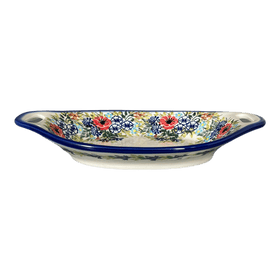 Polish Pottery WR Oval Dish W/Handles (Wildflower Bouquet) | WR13G-WR71 Additional Image at PolishPotteryOutlet.com