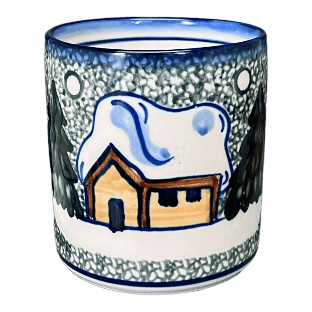 Mug, Straight Mug, 12 oz, WR (WR14E) in "Winter Cabin" by W.R. Ceramika | WR14E-AB1