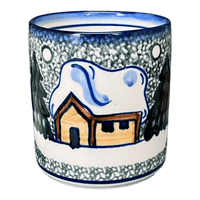 A picture of a Polish Pottery 12 oz. Straight Mug (Winter Cabin) | WR14E-AB1 as shown at PolishPotteryOutlet.com/products/12-oz-straight-mug-winter-cabin-wr14e-ab1