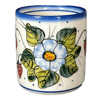 A picture of a Polish Pottery 12 oz. Straight Mug (Strawberries & Blossoms) | WR14E-WR2 as shown at PolishPotteryOutlet.com/products/12-oz-straight-mug-strawberries-blossoms-wr14e-wr2