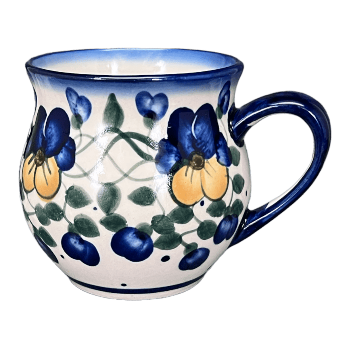 Mug, Belly Mug, 8 oz Small, WR (WR14N) in "Pansy Wreath" by W.R. Ceramika | WR14N-EZ2