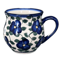 A picture of a Polish Pottery WR Small Belly Mug (Pansy Storm) | WR14N-EZ3 as shown at PolishPotteryOutlet.com/products/small-belly-mug-pansy-storm-wr14n-ez3