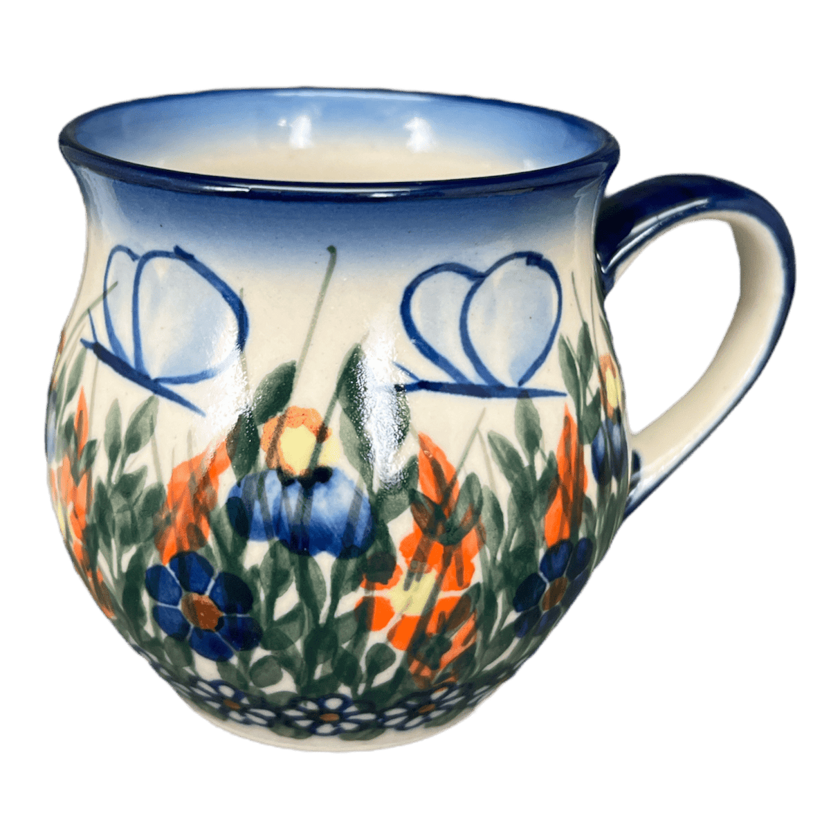 Mug, Belly Mug, 8 oz Small, WR (WR14N) in "Butterfly Delight" by W.R. Ceramika | WR14N-PP2