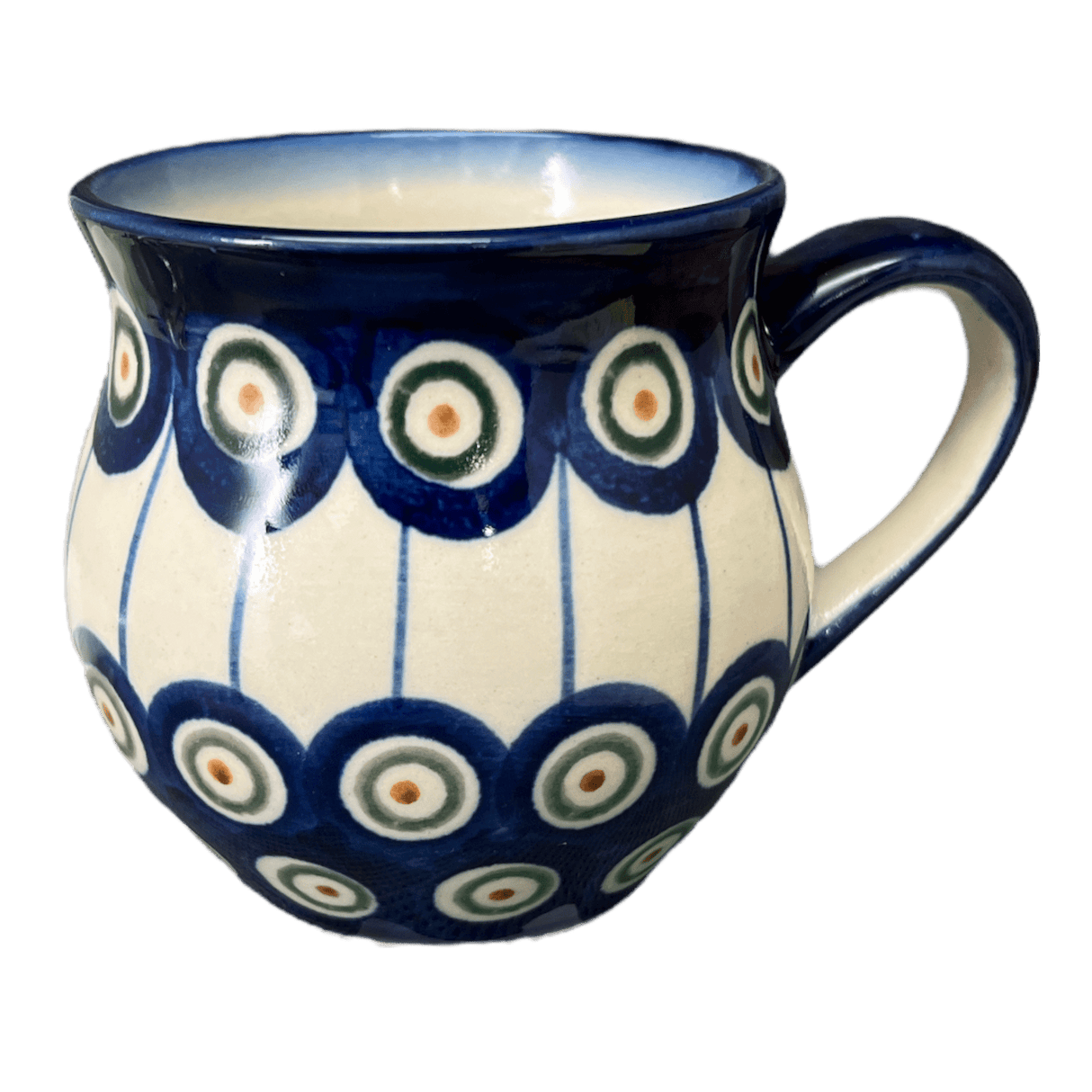 Mug, Belly Mug, 8 oz Small, WR (WR14N) in "Peacock in Line" by W.R. Ceramika | WR14N-SM1