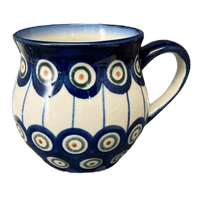 A picture of a Polish Pottery Small Belly Mug (Peacock in Line) | WR14N-SM1 as shown at PolishPotteryOutlet.com/products/small-belly-mug-peacock-in-line-wr14n-sm1